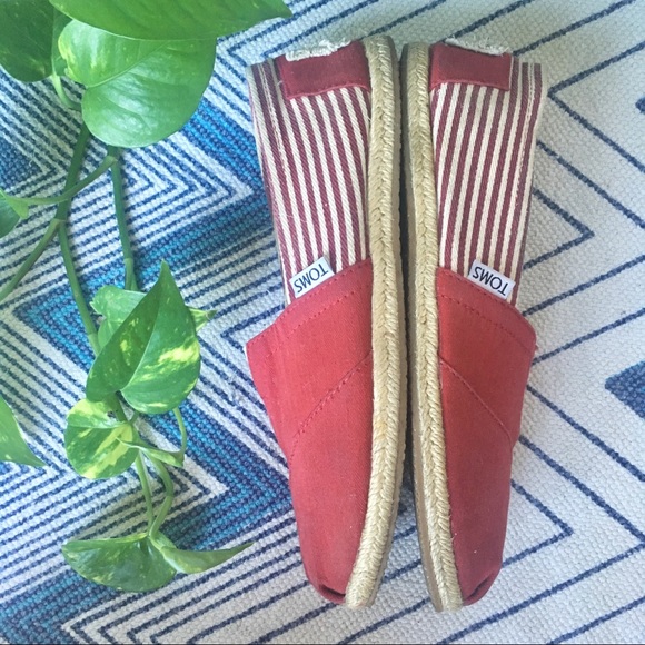 TOMS Espadrille Slip On Stripe Red White Flat 7.5 - Picture 6 of 8